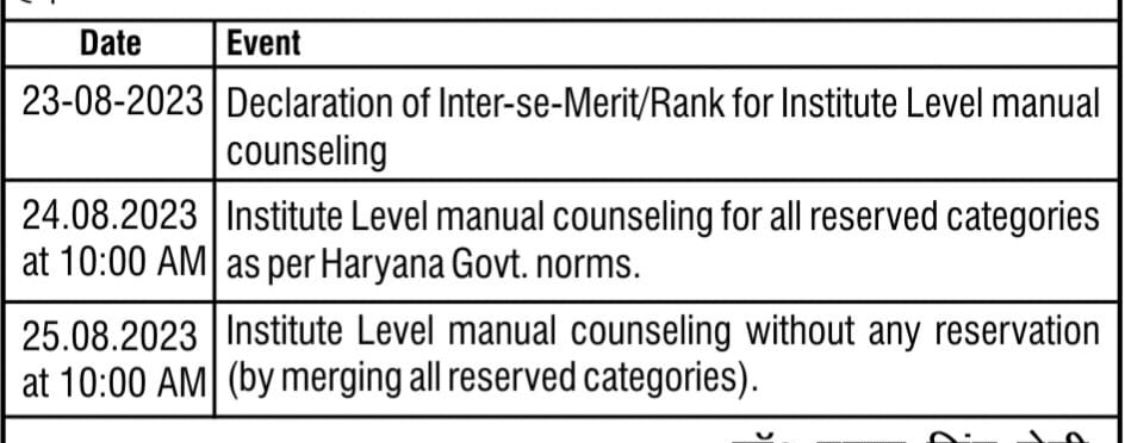 Key Dates For Manual Counseling